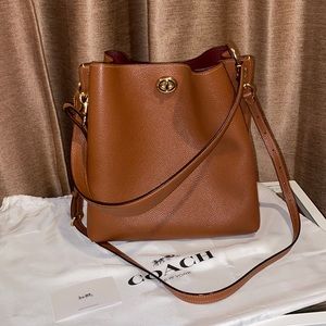 Coach brown leather shoulder tote bag
